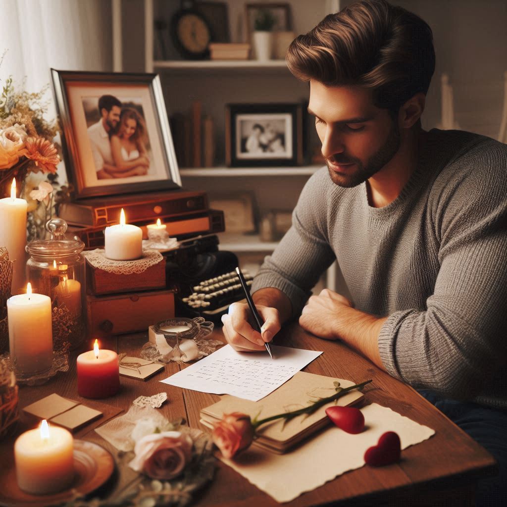 man writing love letter for wife